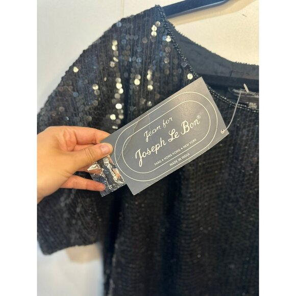 VTG Joseph Le Bon XL Black Sequin Silk Beaded Top 22x23 Boxy Evening Party - Picture 4 of 9